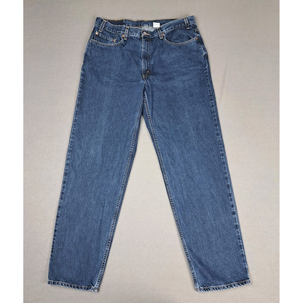 Vintage Levis 550 Jeans Mens 38x34 Dark Blue Denim Relaxed Fit Pants Batwing 90s